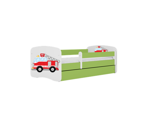 Babydreams lastensänky 180x80cm patjalla Basic ja säilytyslaatikolla - Paloauto, vihreä