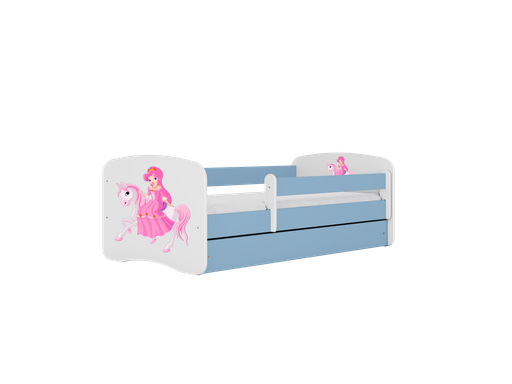 [5903282042025] Babydreams lastensänky 160x80cm säilytyslaatikolla - Prinsessa ratsulla, sininen