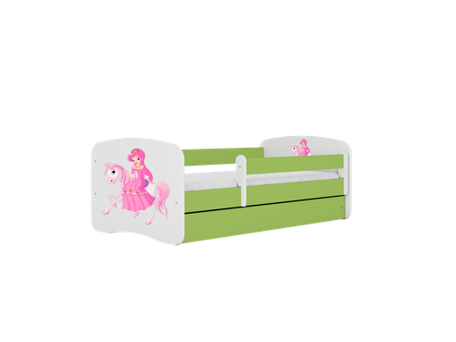 [5903282040557] Babydreams lastensänky 180x80cm säilytyslaatikolla - Prinsessa ratsulla, vihreä