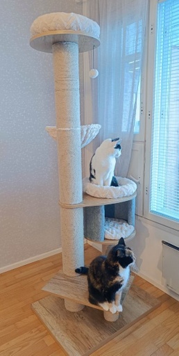 [6417783170907] Viksu kissan kiipeilypuu beige, 3 petiä ja pesä 178cm