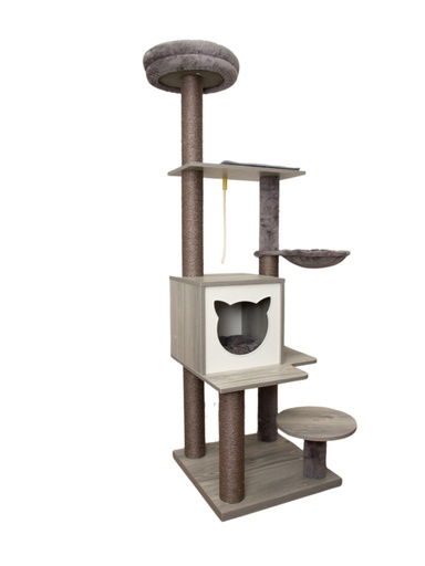 [6417783170914] Viksu kissan kiipeilypuu harmaa, 3 petiä ja pesä 164cm