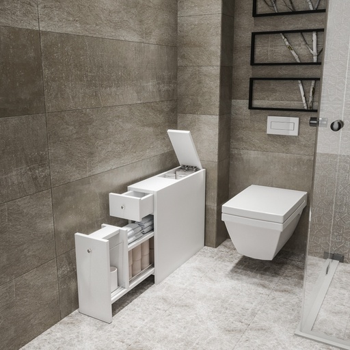 [8681875268089] Chic Home Carolina säilytyslaatikosto WC-/kylpytiloihin 19x60xK55 cm, valkoinen