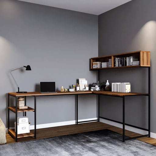 [8682870864122] Chic Home Caren työpöytä hyllyköillä 200x130 cm, ruskea