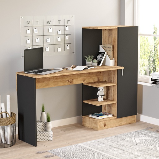[8683342403641] Chic Home Celeste työpöytä hyllyköllä 152x40xK120 cm, musta/ruskea