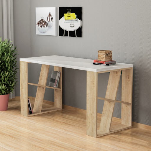 [8681875277029] Chic Home Hugo työpöytä 140x60xK75 cm, valkoinen/vaaleanruskea