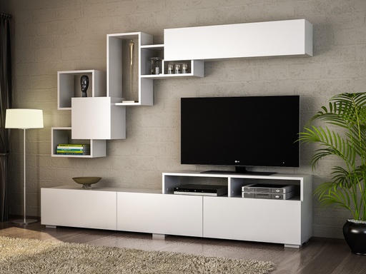 Chic Home Elisa TV-taso + seinähyllykkö 210 cm, valkoinen