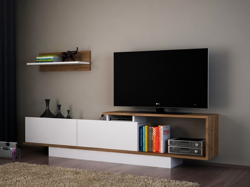 Chic Home Aatu TV-taso 180 cm + seinähylly, valkoinen/ruskea