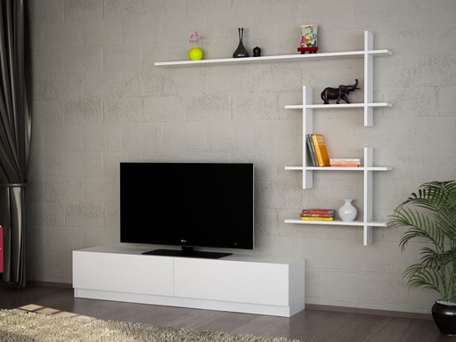 Chic Home Anssi TV-taso 160 cm + seinähylly, valkoinen