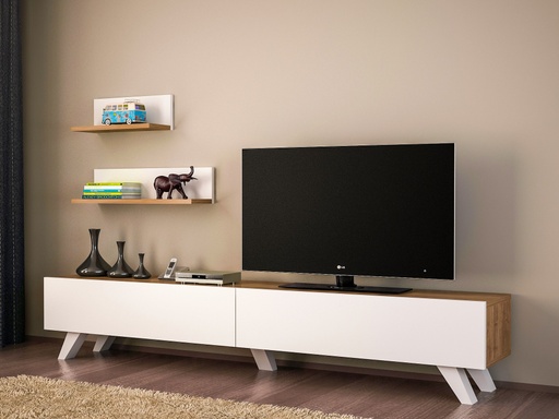 Chic Home Aimo TV-taso 180 cm + 2 seinähyllyä, valkoinen/ruskea