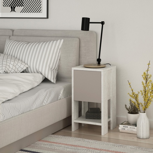 Chic Home Eemil yöpöytä 30x30xK55 cm, valkoinen/vaaleanruskea
